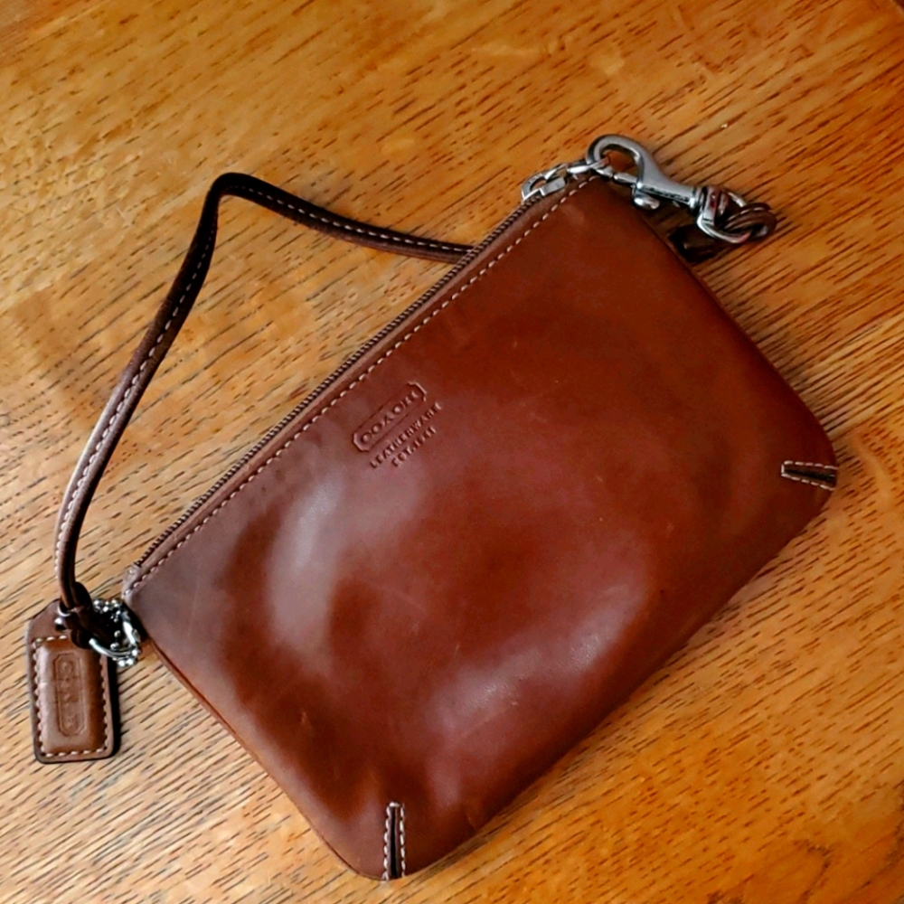 Classic Brown Leather COACH Wristlet